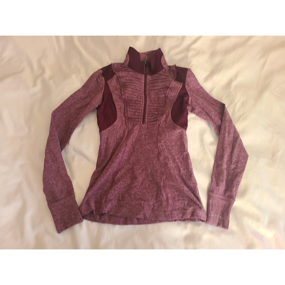 Lululemon Run Inspire Pullover Plum Half Zip Ruffle Thumbholes Size 4 Cold Hands